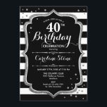 40. Geburtstag - Silberne Schwarz-weiße Streifen Einladung<br><div class="desc">40. Geburtstag Einladung. Elegantes schwarzes Design mit Imitaten silber. Schwarz-Weiß Streifen mit Glitzer Diamanten Konfetti. Ideal für eine elegante Geburtstagsfeier.</div>
