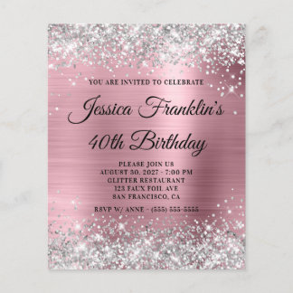 40. Geburtstag Silver Glitzer Pink Foil Einladung Flyer