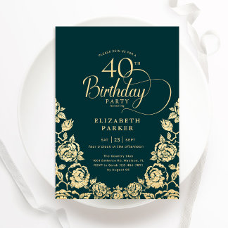 40. Geburtstag Smaragdgrüne Rose Einladung