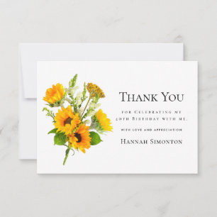 40. Geburtstag Sonnenblume Bouquet Personalisiert Dankeskarte