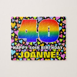 40. Geburtstag — Spaß, Liebende Herzformen + "40" Puzzle