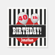 40. Geburtstag Streifen und Ballon BLACK RED A07