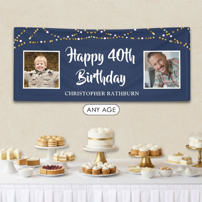 40. Geburtstag String Lichter Name Blau Banner (Von Creator hochgeladen)