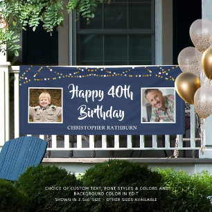 40. Geburtstag String Lichter Name Blau Banner