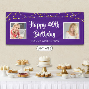 40. Geburtstag String Lights Foto Lila Banner