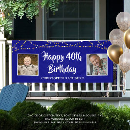 40. Geburtstag String Lights Name Royal Blue Banner