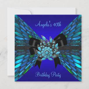 40. Geburtstag Teal Royal Blau Schwarze Bogen Schm Einladung