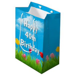 40. Geburtstag Tulips Mittlere Geschenktasche Geschenktüte