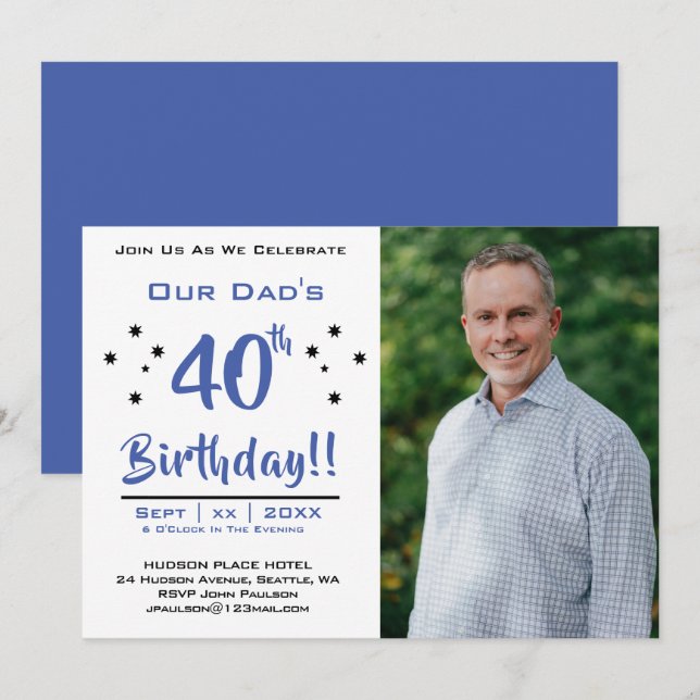 40. Geburtstag, Vater, Vater, Foto Party Einladung (Vorne/Hinten)
