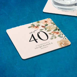 40. Geburtstag Vintage Floral Rechteckiger Pappuntersetzer