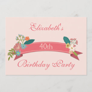 40. Geburtstag Vintagen Blume Rosa Banner Einladung