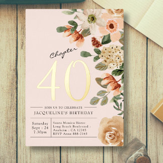 40. Geburtstag Vintager Blumenpfirsich Kapitel 40 Folieneinladung