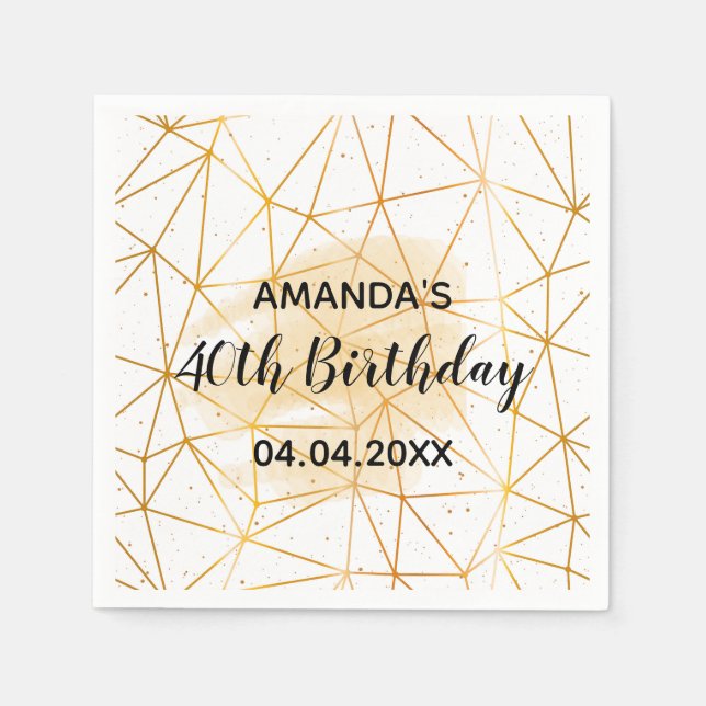 40. Geburtstag weißes Gold geometrisch Serviette (Vorderseite)