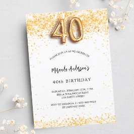 40. Geburtstag weißes Gold Konfetti eleganter Luxu Einladung