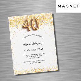 40. Geburtstag weißes Gold Konfetti eleganter Luxu Magneteinladung