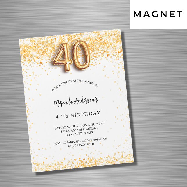 40. Geburtstag weißes Gold Konfetti eleganter Luxu Magneteinladung (Von Creator hochgeladen)