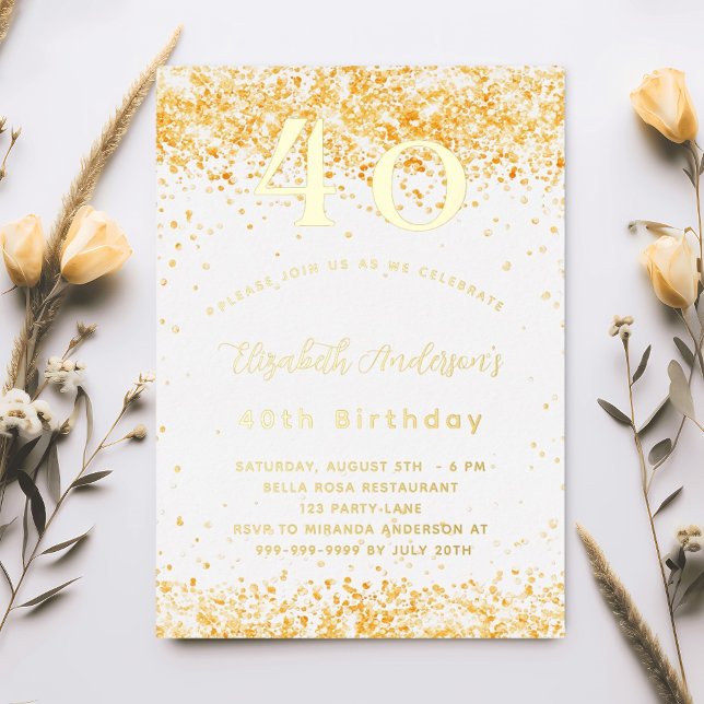 40. Geburtstag Weißgold Glitzer Luxus Folieneinladung (Von Creator hochgeladen)