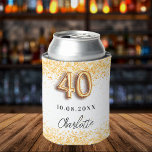 40. Geburtstag Weißgold Konfetti Dosenkühler<br><div class="desc">Für ein elegantes Party zum 40. Geburtstag. Ein schick weißer Hintergrund. Dekoriert mit Imitaten goldenen Konfetti. Personalisieren und einen Namen hinzufügen. Der Name wird mit einem handgeschriebenen Stilskript geschrieben. Nummer 40 mit Schriftart im Ballonstil.</div>