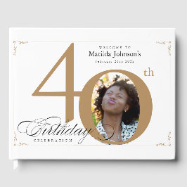 40. Geburtstag Weißgoldkalligrafie Custom Foto Gästebuch