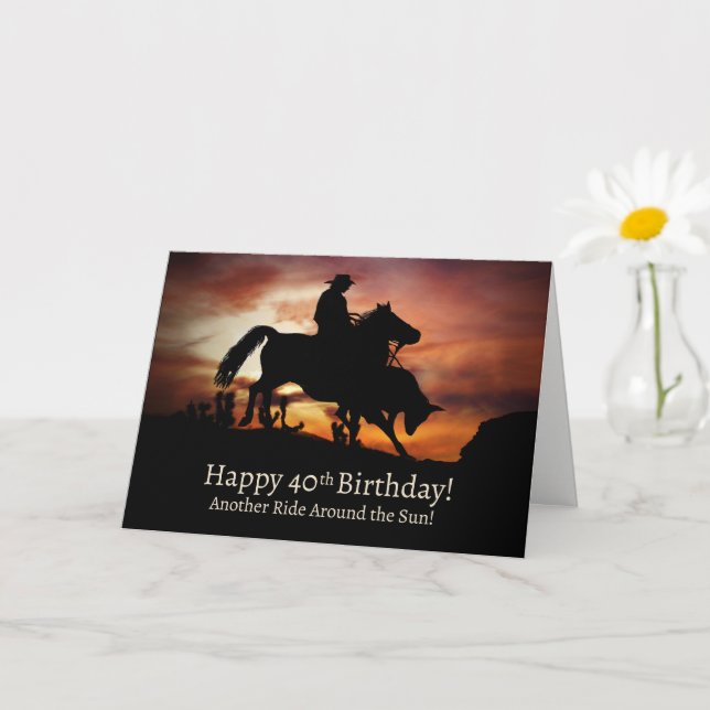 40. Geburtstag Western mit Cowboy und Pferd Karte (Kleine Pflanze)