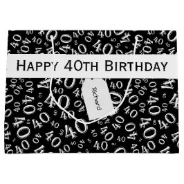 40. Geburtstag Zahlenmuster Schwarz/Weiß 40 Große Geschenktüte