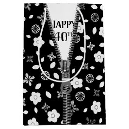 40. Geburtstag Zipper auf Blume Mittlere Geschenktüte