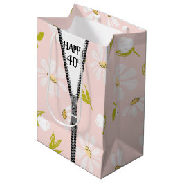 40. Geburtstag Zipper über Daisy Design Mittlere Geschenktüte