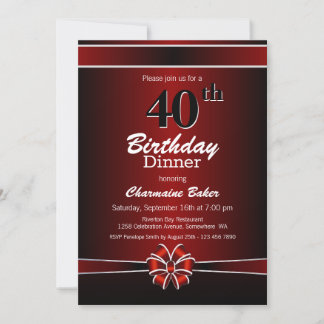 40. Geburtstags Abendessen Party in Schwarz und Ro Einladung