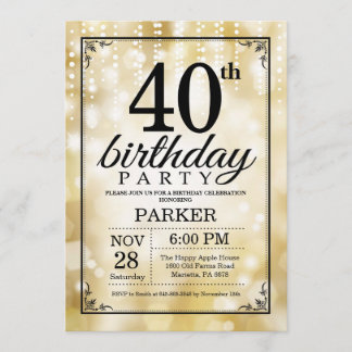 40. Geburtstags-Einladungs-GoldGlitzer Einladung
