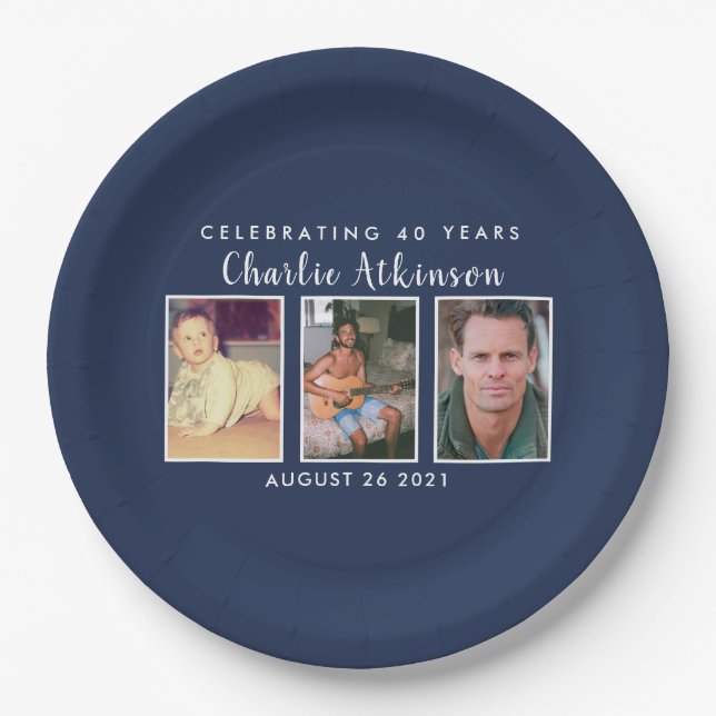 40. Geburtstags-Foto Pappteller (Vorderseite)