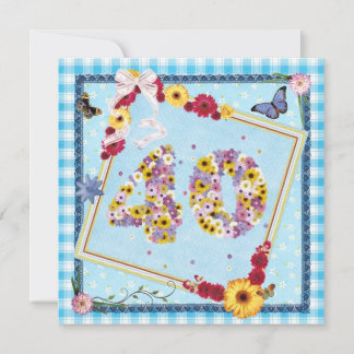 40. Geburtstags-Party Einladung Blume, Schmetterli