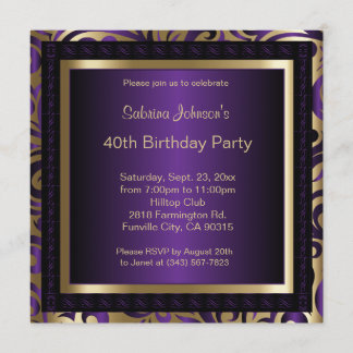 40. Geburtstags-Party | lila u. Gold metallisch Einladung