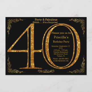 40., Geburtstags-Party, vierzig, Gatsby, Schwarzes Einladung