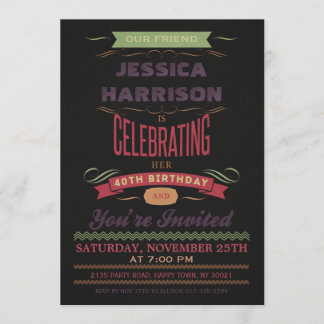 40. Geburtstags-Vintage Tafel-Typografie Einladung