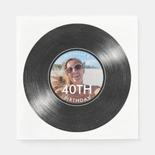 40. Geburtstags Vinyl-Schallplatte Foto-Papier Serviette
