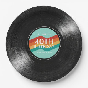 40. Geburtstags Vinyl-Schallplatte Retro-Papier Pappteller