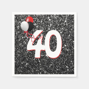 40. Geburtstagsballons auf dem Schwarzen Glitzer N Serviette