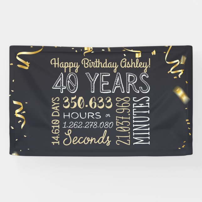 40. Geburtstagsbanner - 40 Jahre in Stunden & Seku Banner (Horizontal)