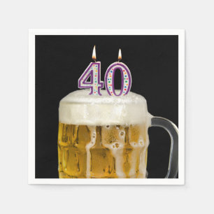 40. Geburtstagsbier auf schwarz Serviette
