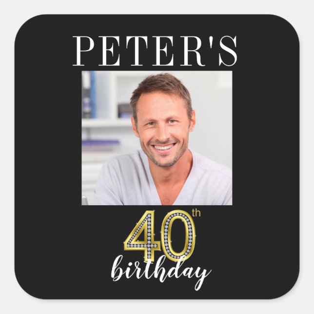 40. Geburtstagsbild: Gefälligkeitskennzeichnungen Quadratischer Aufkleber (Vorderseite)