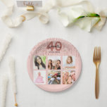 40. Geburtstagsbkush Rose Gold Glitzer Foto Pappteller<br><div class="desc">Für ein 40. Party, feiern ihr Leben mit einer Collage von 6 Ihrer eigenen Fotos. Personalisieren und fügen Sie einen Namen, Alter 40 und ein Datum. Geburtsdatum oder Geburtsdatum des Party. Dunkle Rose goldfarbene und schwarze Buchstaben. Eine trendige Rose goldfarbenen Hintergrund mit Imitaten Glitzer Tropfen, Farbe Tropfen in Rosa und...</div>