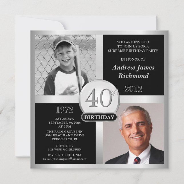 40. Geburtstagseinladungen Dann & Jetzt Fotos Einladung (Vorderseite)
