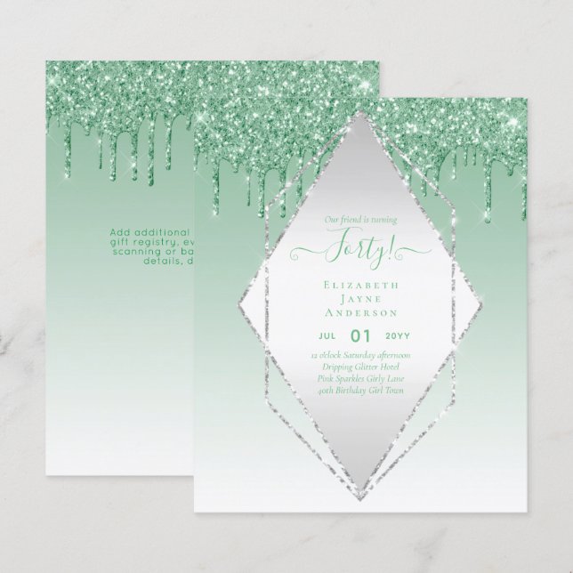 40. Geburtstagseinladungen IHR Girly Glamour Glitz (Vorne/Hinten)