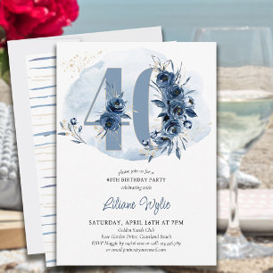 40. Geburtstagsfeier Coastal Blue Floral Nummer 40 Einladung