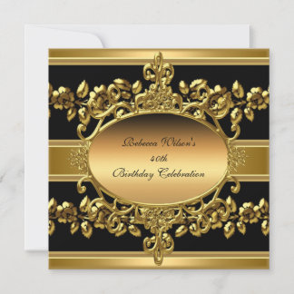 40. Geburtstagsfeier Elegant Gold Schwarz Floral Einladung
