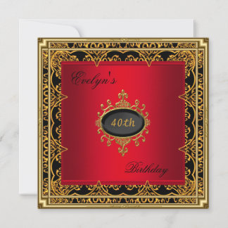 40. Geburtstagsfeier Elegant Rot Schwarz Gold 2 Einladung