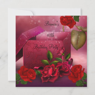 40. Geburtstagsfeier Elegante rote Rosen-Geschenkb Einladung