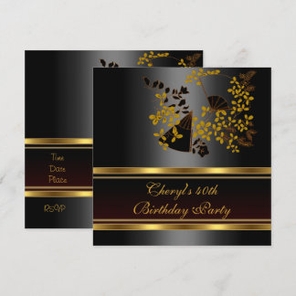 40. Geburtstagsfeier Florales Schwarz-Gold-Muster Einladung