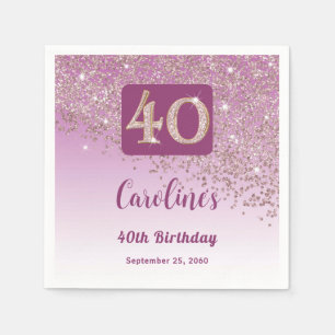 40. Geburtstagsfeier Funkelnder Roségold Glitter Serviette