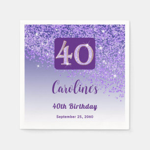 40. Geburtstagsfeier Funkelndes Lila Glitter Serviette